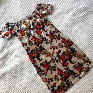 Off Shoulder Floral Velvet Mini Dress